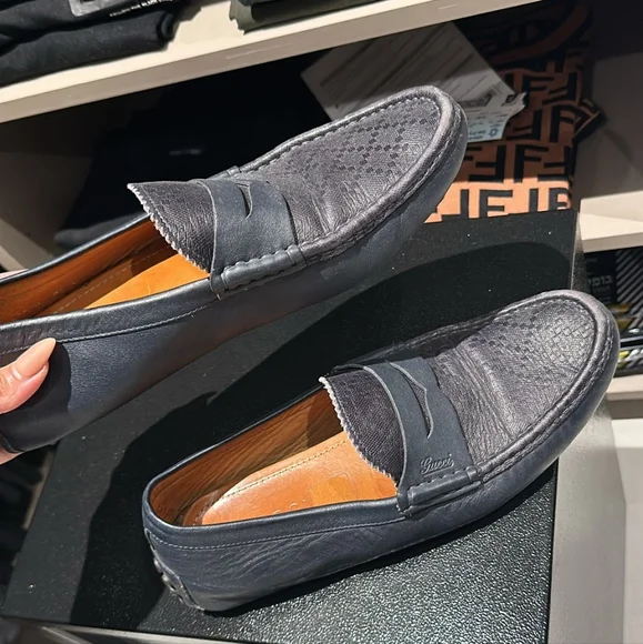 Gucci Black Diamanté Leather Slip On Loafers